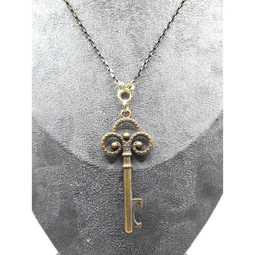 Versatile Necklace Vintage Skeleton Key Bottle Opener Antique Bronze 26" Chain